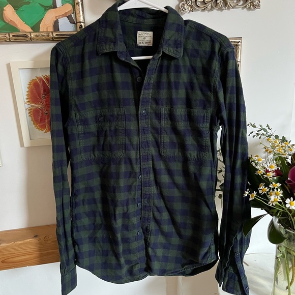 J. Crew Other - J Crew Olive Green & Navy Blue Check Flannel, Thick Warm Plaid Button Down Shirt